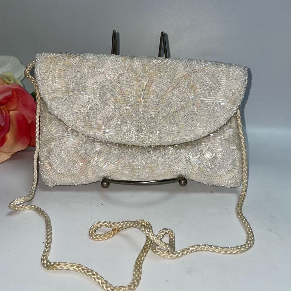 Elegant Vintage Magid Cream Beaded Clutch Purse